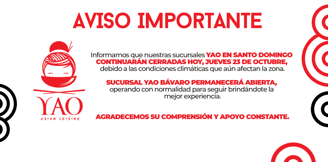 ATENCION  -  Restaurantes YAO Asian Cuisine