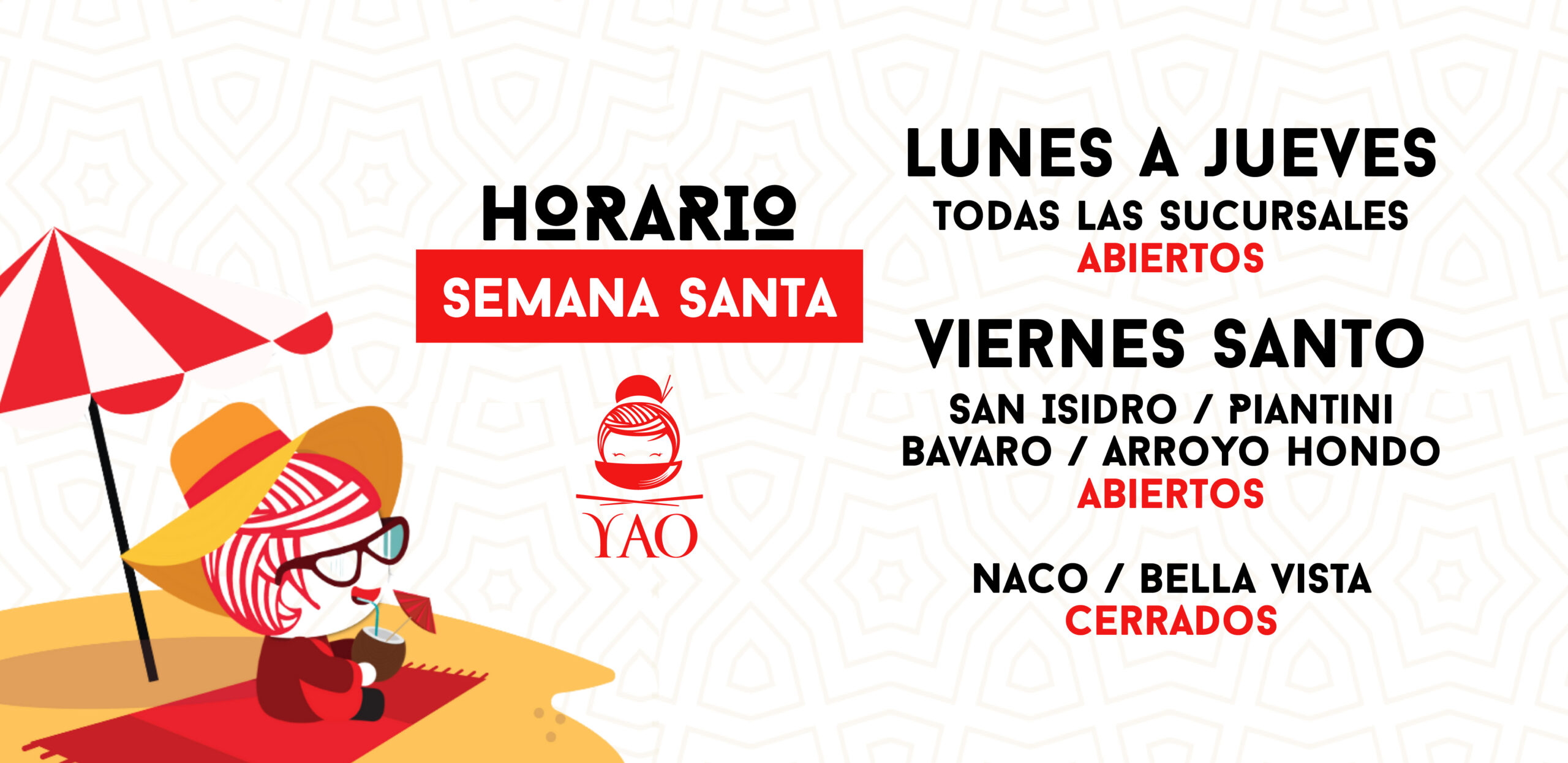 Semana Santa 2026  -  Restaurantes YAO Asian Cuisine